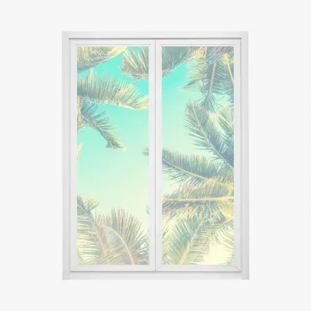 Fensteraufkleber vintage türkis palmenhimmel – Pixers®