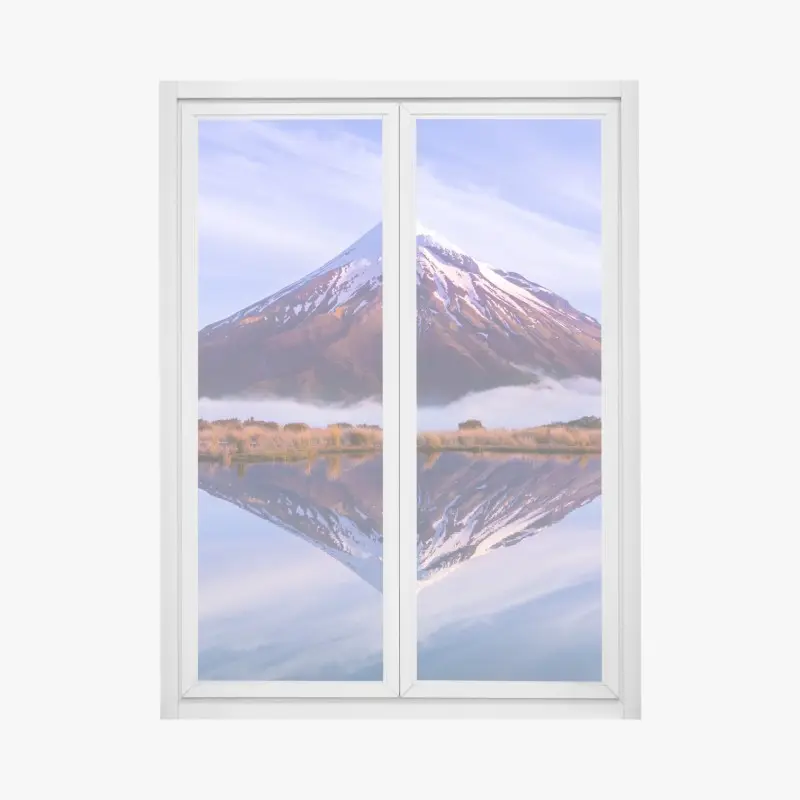 Fensteraufkleber majestätische bergspiegelung bei sonnenaufgang
