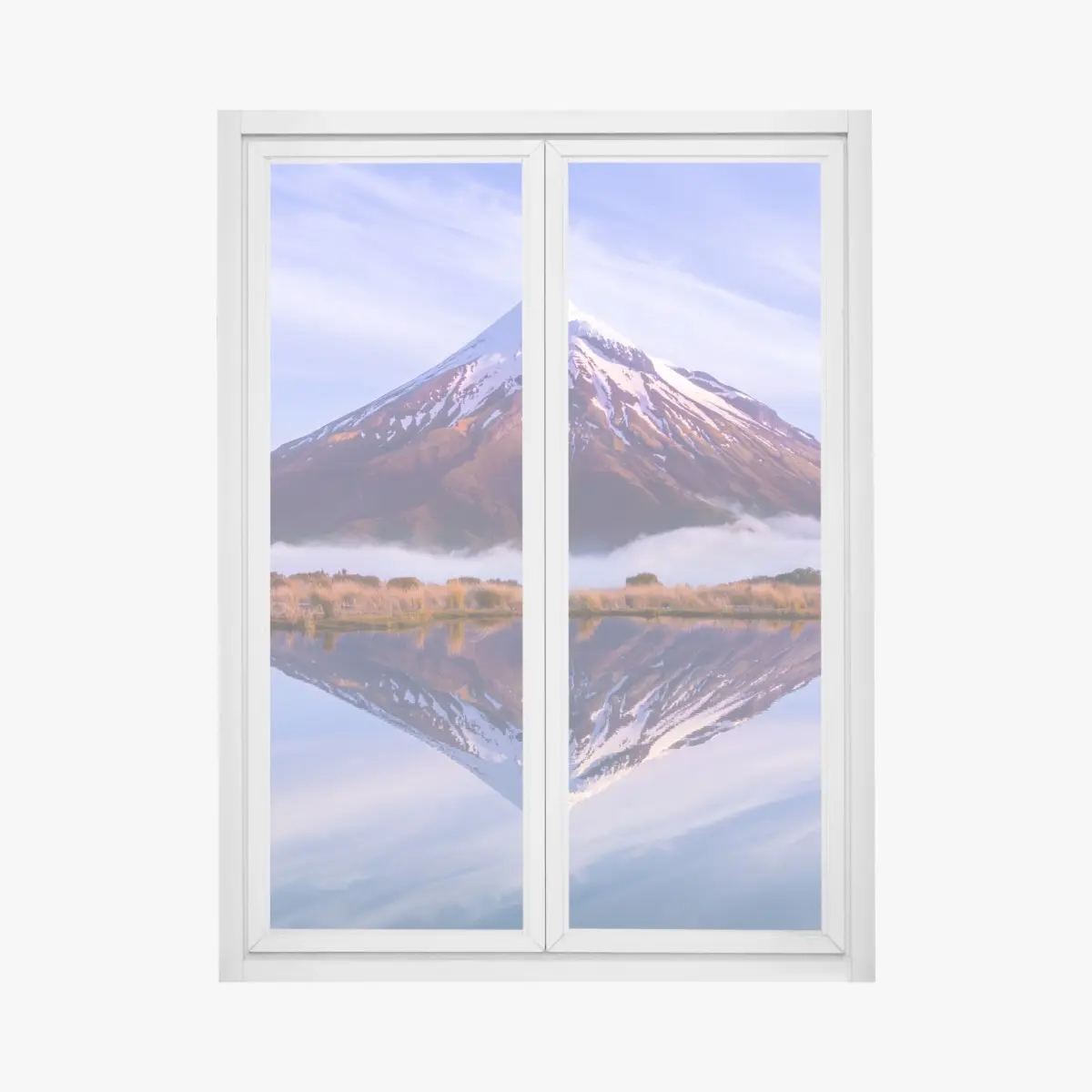 Fensteraufkleber majestätische bergspiegelung bei sonnenaufgang – Pixers®