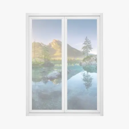Fensteraufkleber alpensee bei sonnenaufgang mit spiegelnder reflexion – Pixers®