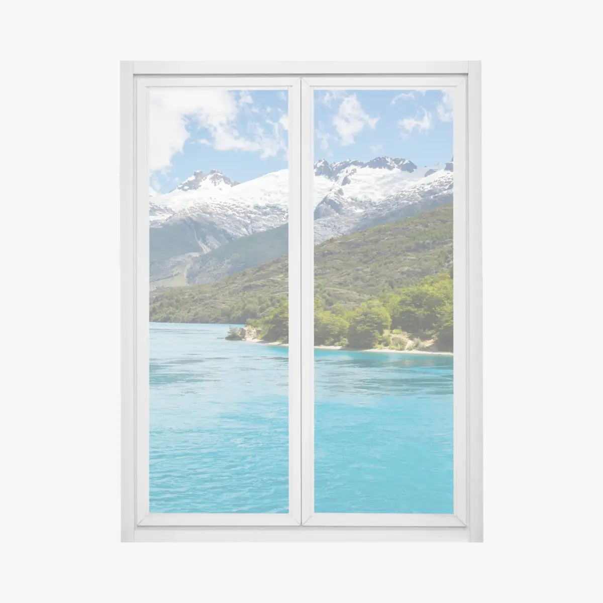 Fensteraufkleber türkisfarbener bergsee mit schneebedeckten gipfeln – Pixers®