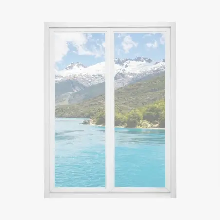 Fensteraufkleber türkisfarbener bergsee mit schneebedeckten gipfeln – Pixers®