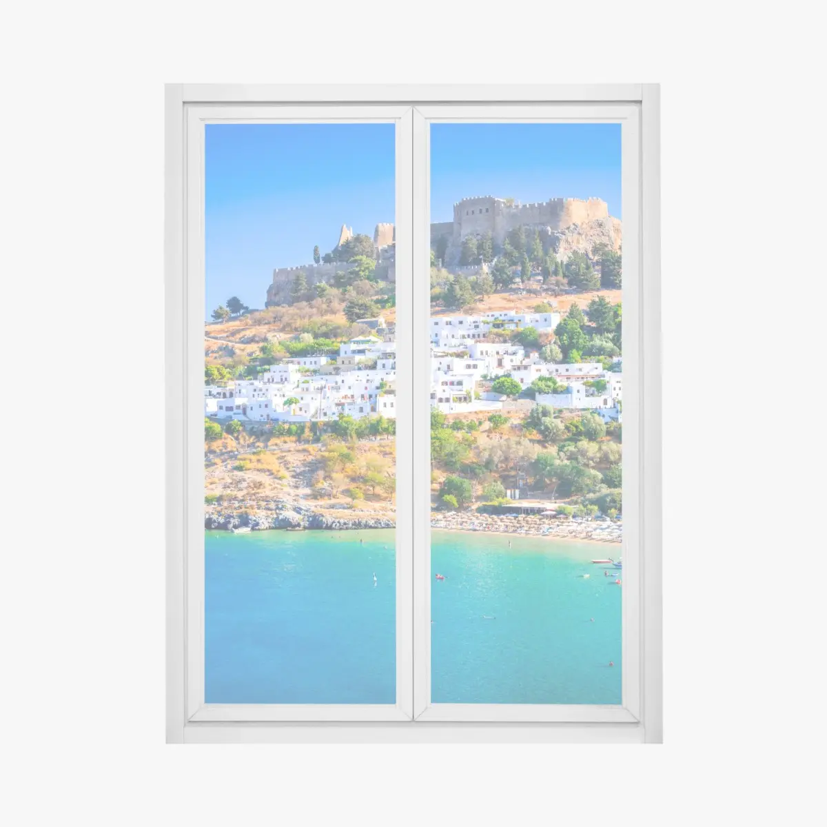 Fensteraufkleber Lindos: akropolis über dem weißen dorf, Rhodos – Pixers®