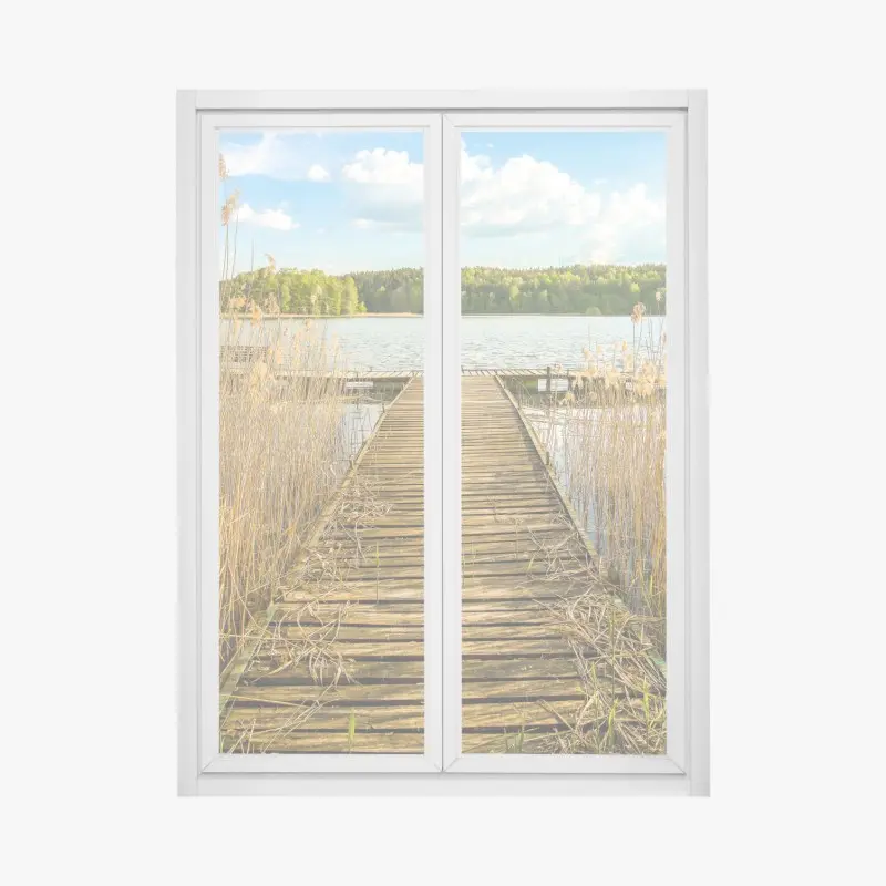 Fensteraufkleber hölzerner steg zum ruhigen see