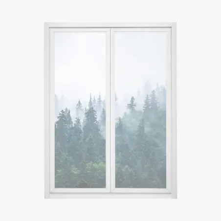 Fensteraufkleber nebliger nadelwald – Pixers®