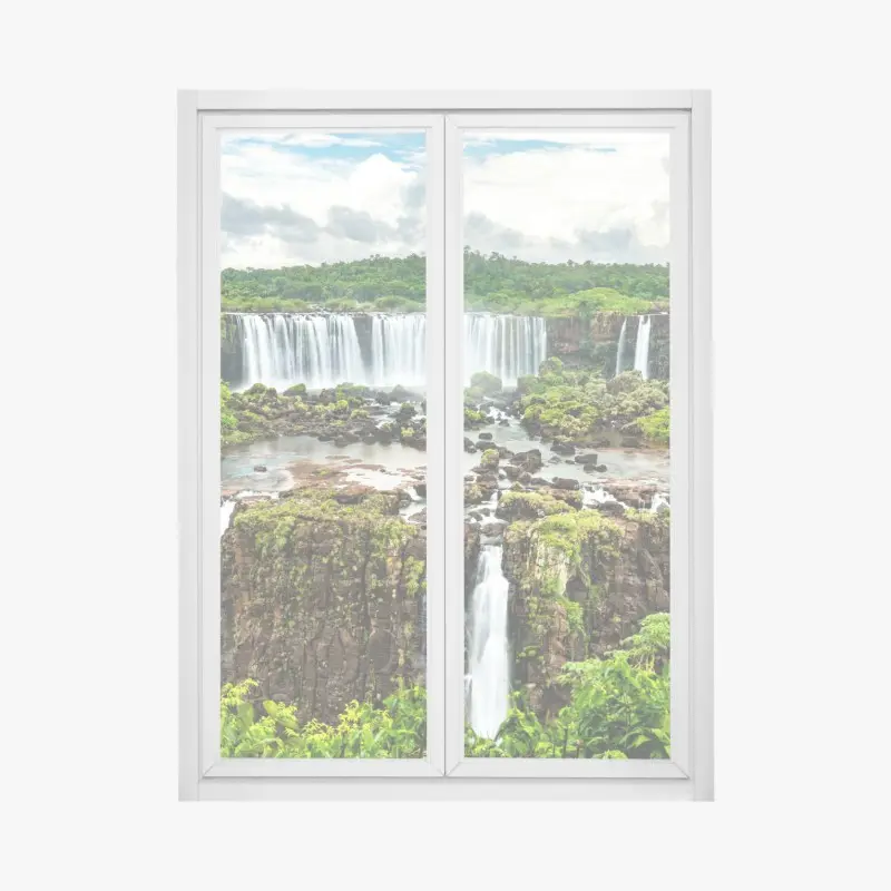 Fensteraufkleber panorama des üppigen grünen wasserfalls