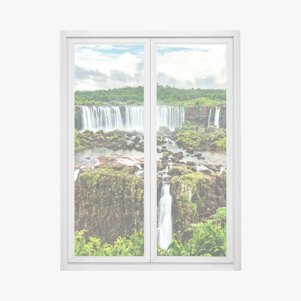 Fensteraufkleber panorama des üppigen grünen wasserfalls – Pixers®