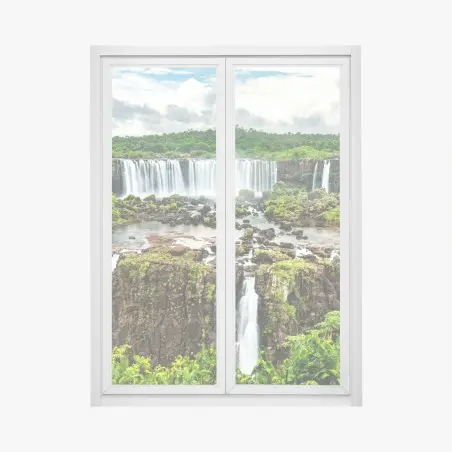 Fensteraufkleber panorama des üppigen grünen wasserfalls – Pixers®