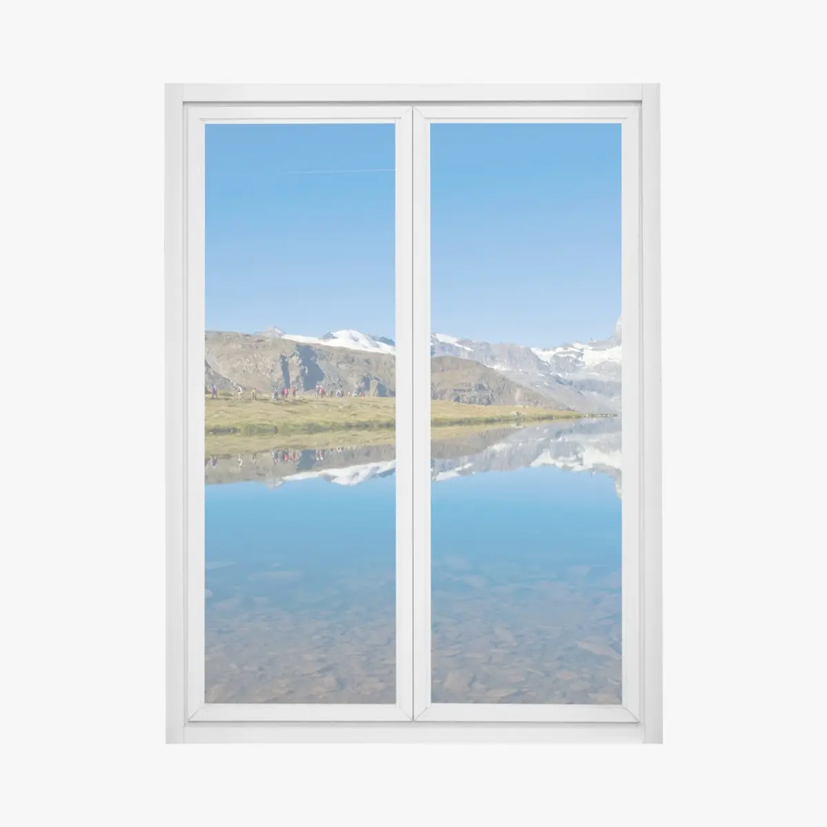 Fensteraufkleber alpenberg spiegelung über stillem see – Pixers®