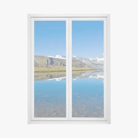 Fensteraufkleber alpenberg spiegelung über stillem see – Pixers®