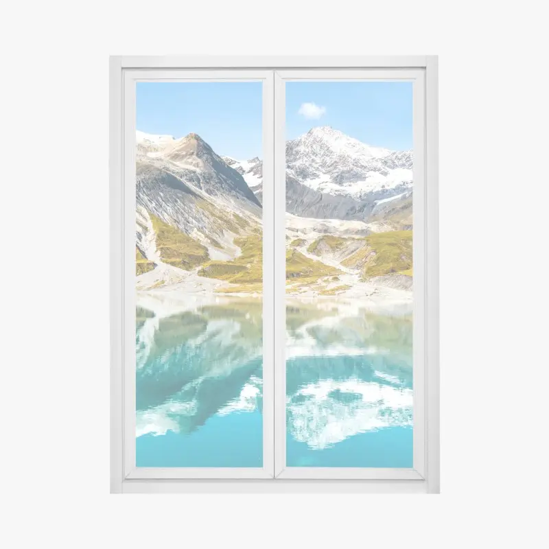 Fensteraufkleber ruhiger alpensee mit schneebedeckten gipfeln