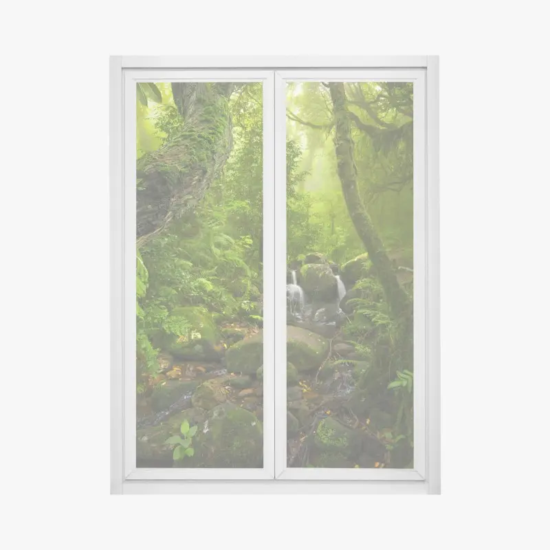 Fensteraufkleber üppiger grüner wald mit bach