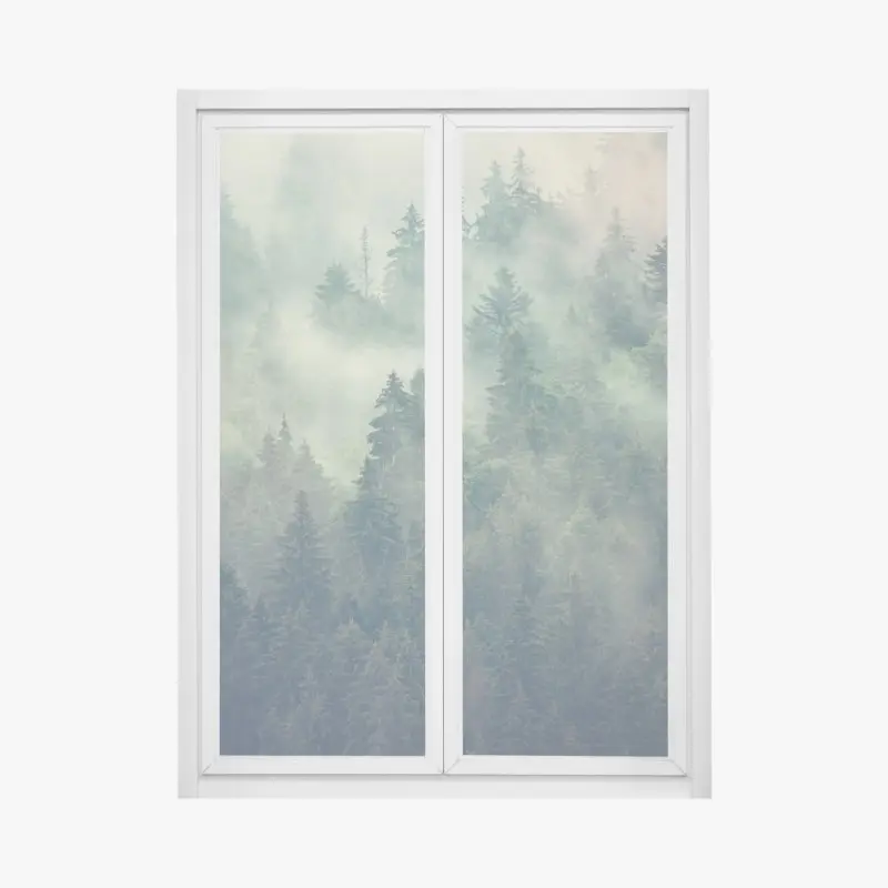 Fensteraufkleber nebliger immergrüner wald