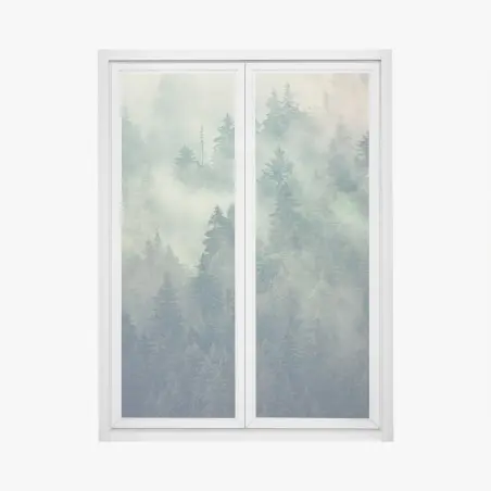 Fensteraufkleber nebliger immergrüner wald – Pixers®