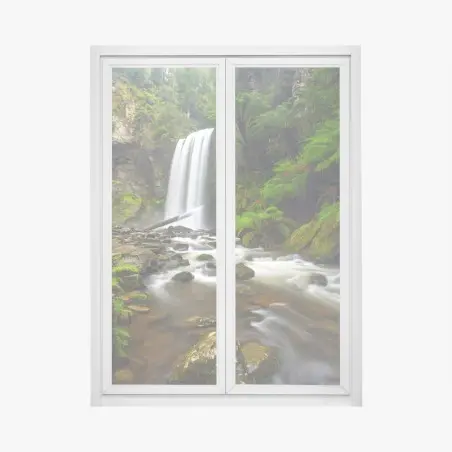 Fensteraufkleber üppiger wasserfall im farnwald – Pixers®