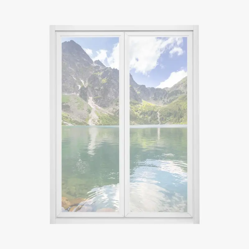 Fensteraufkleber ruhiger smaragdgrüner bergsee vor schroffen gipfeln