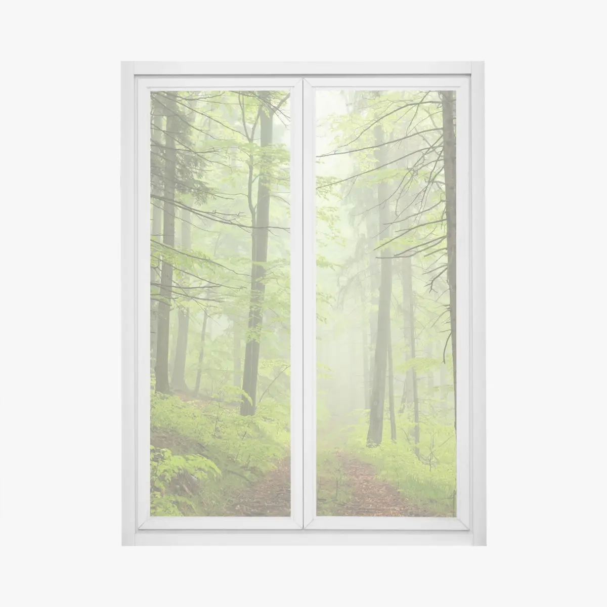 Fensteraufkleber nebliger grüner waldpfad – Pixers®