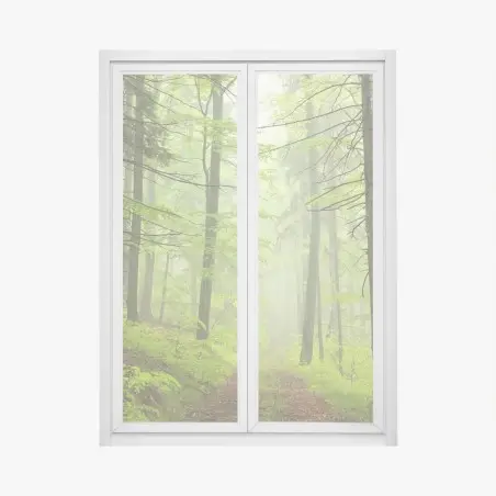 Fensteraufkleber nebliger grüner waldpfad – Pixers®