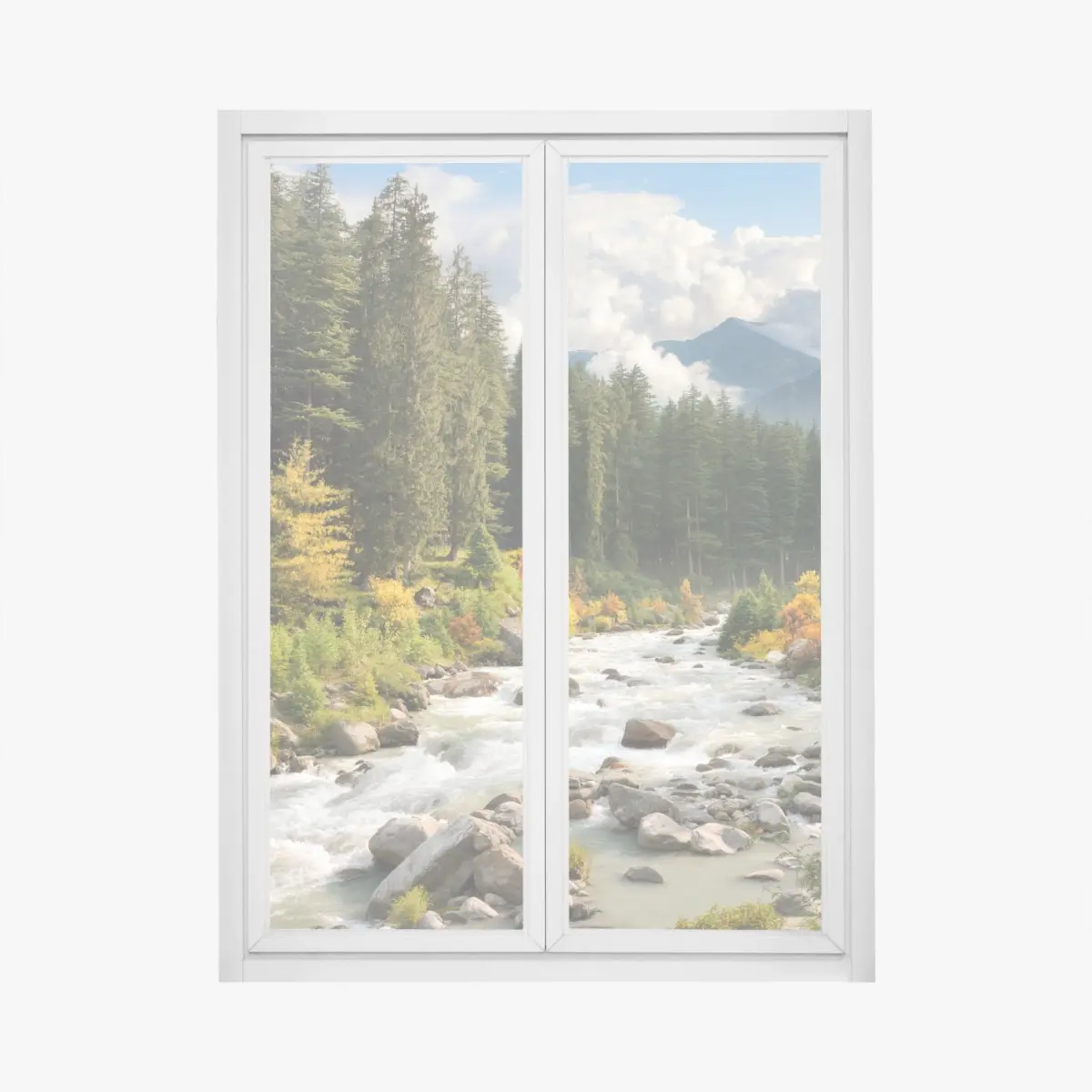 Fensteraufkleber herbstliche berglandschaft mit fluss – Pixers®