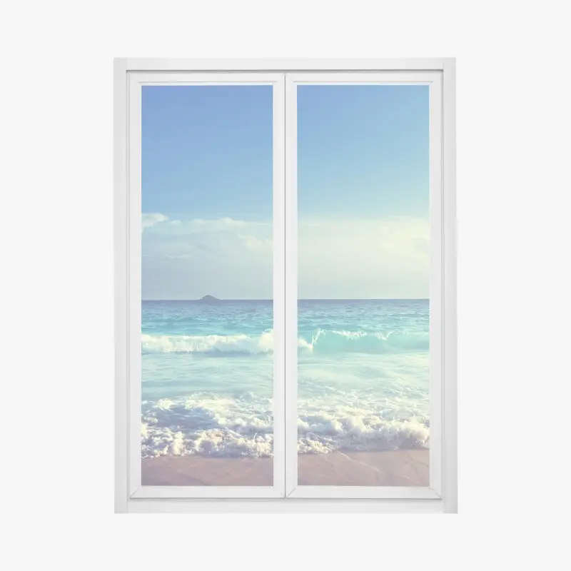 Fensteraufkleber strand auf den Seychellen bei sonnenuntergang