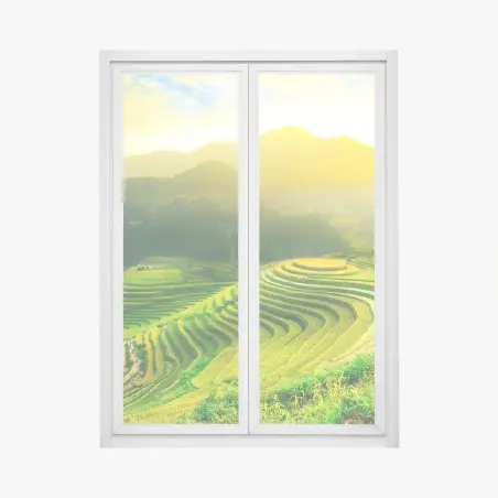 Fensteraufkleber goldene reisterrassen im morgenlicht – Pixers®