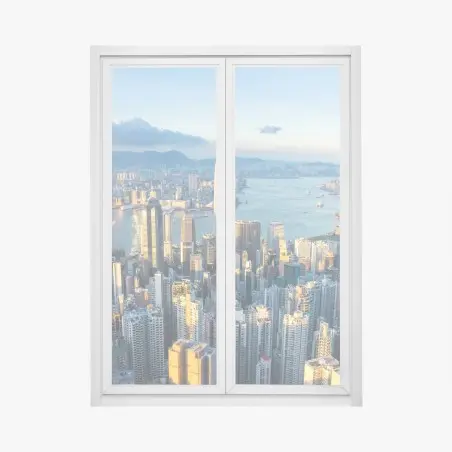 Fensteraufkleber panorama von Hongkong bei sonnenuntergang – Pixers®