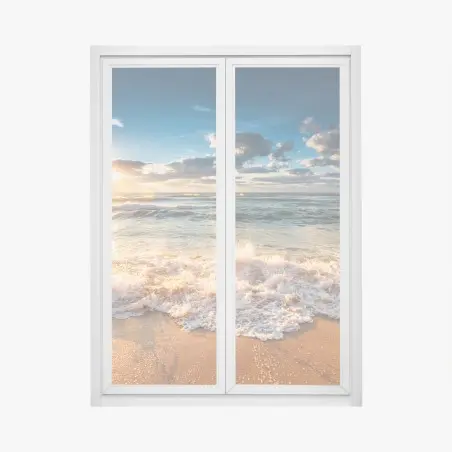 Fensteraufkleber goldener sonnenaufgang über dem meer – Pixers®