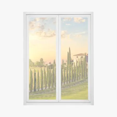 Fensteraufkleber Toskana sonnenuntergang zypressenallee – Pixers®