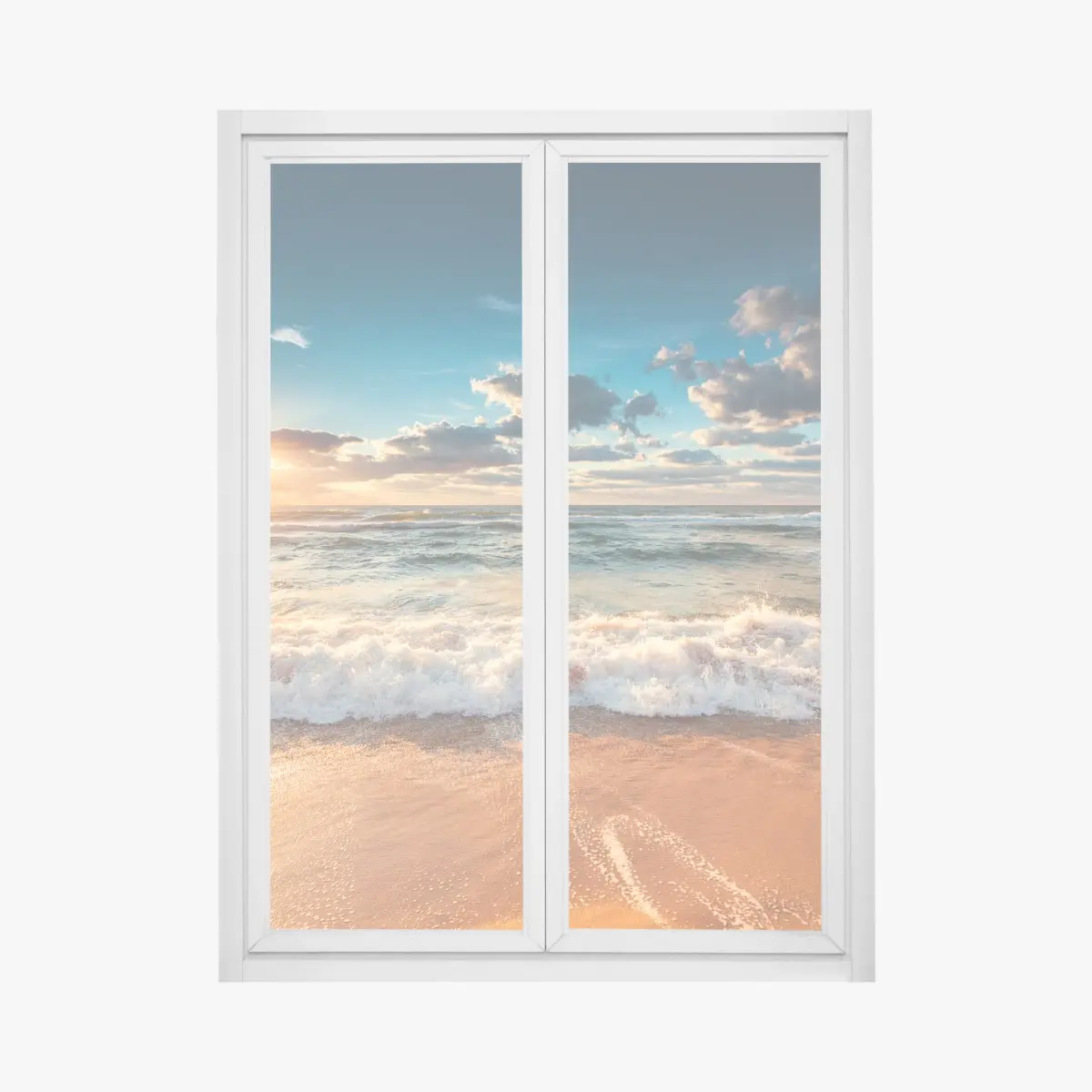 Fensteraufkleber goldener sonnenaufgang über der meeresküste – Pixers®