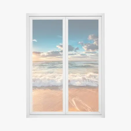 Fensteraufkleber goldener sonnenaufgang über der meeresküste – Pixers®