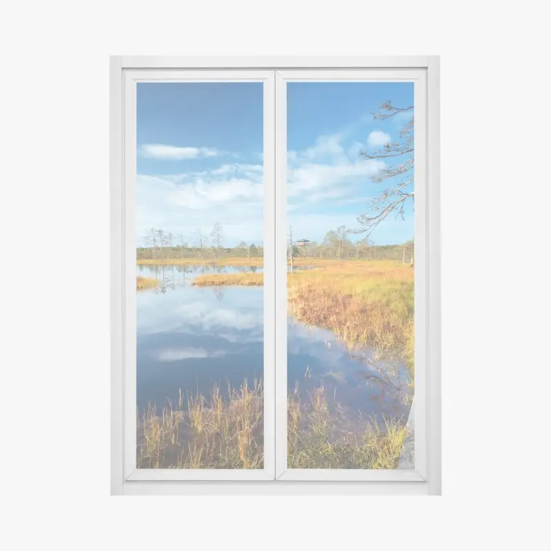 Fensteraufkleber herbststeg über ruhigem moor