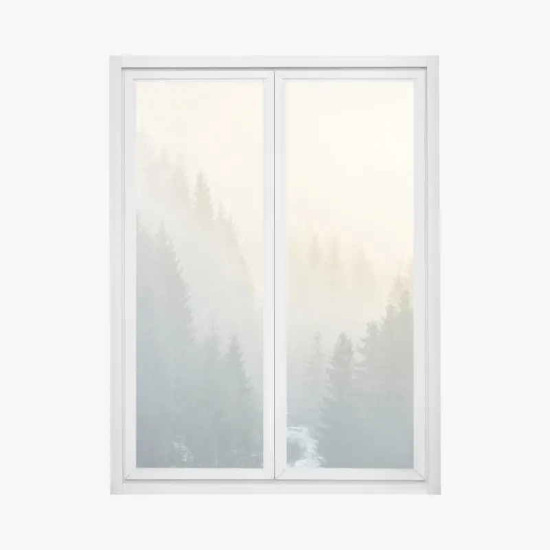 Fensteraufkleber nebliger fichtenwald bei sonnenaufgang