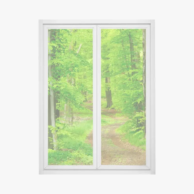 Fensteraufkleber ruhiger waldweg im frühling