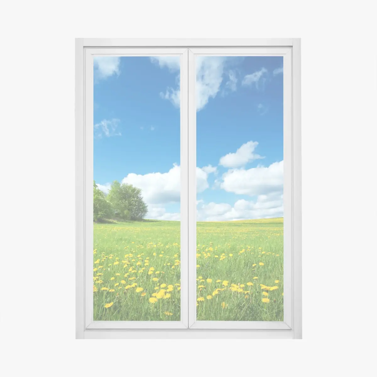 Fensteraufkleber sonnige wiese mit löwenzahn und blauem himmel – Pixers®
