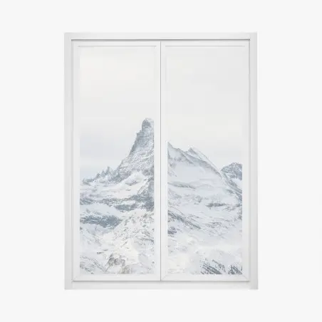 Fensteraufkleber majestätischer schneebedeckter berggipfel – Pixers®