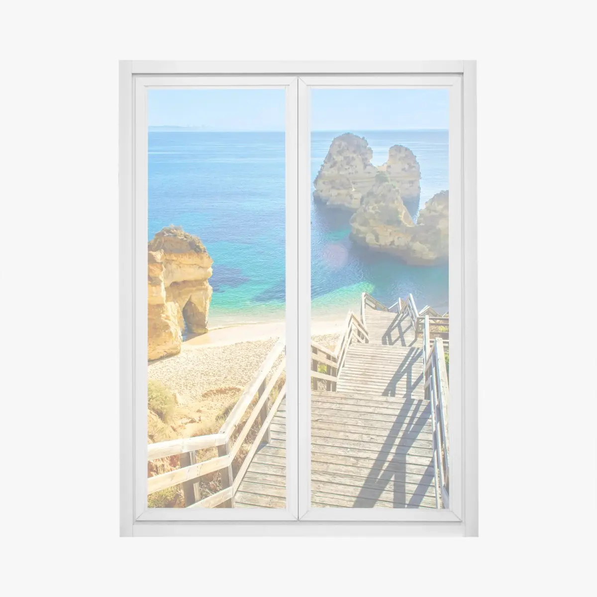 Fensteraufkleber sonnige treppe zur türkisfarbenen bucht – Pixers®