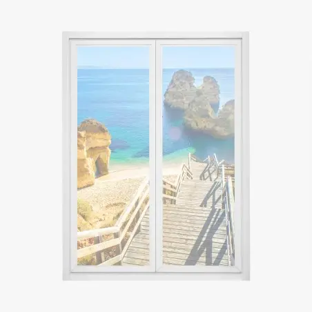 Fensteraufkleber sonnige treppe zur türkisfarbenen bucht – Pixers®