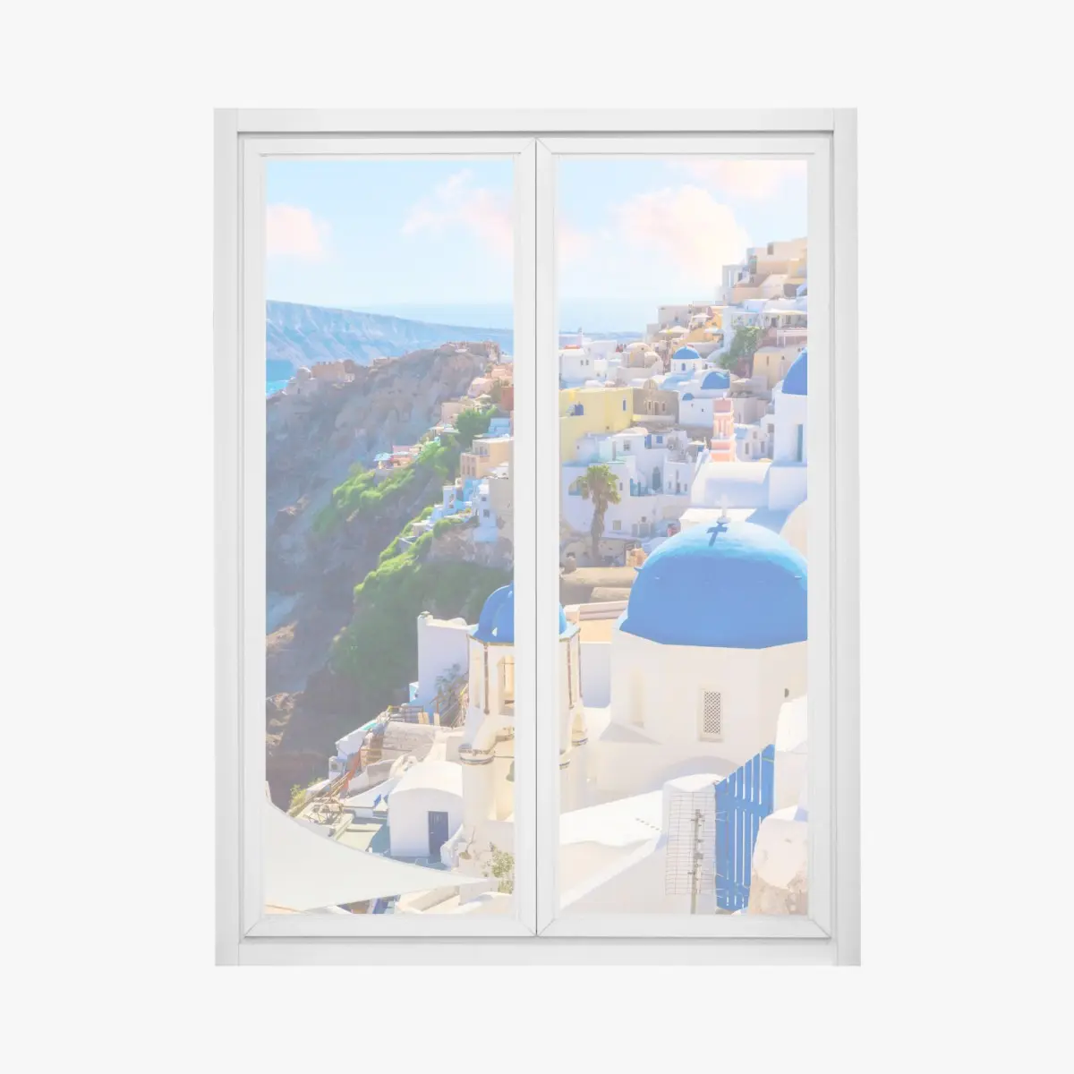 Fensteraufkleber Santorini blaue kuppeln und weiße häuser – Pixers®