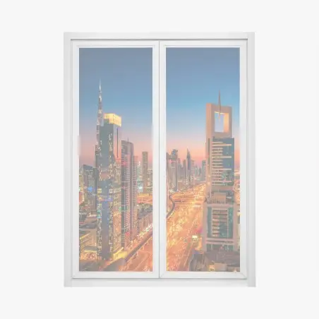 Fensteraufkleber Dubai skyline bei dämmerung – Pixers®