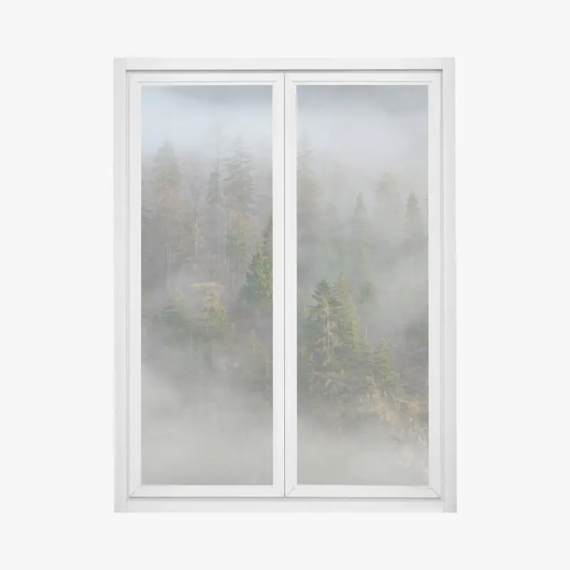 Fensteraufkleber nebliger bergwald