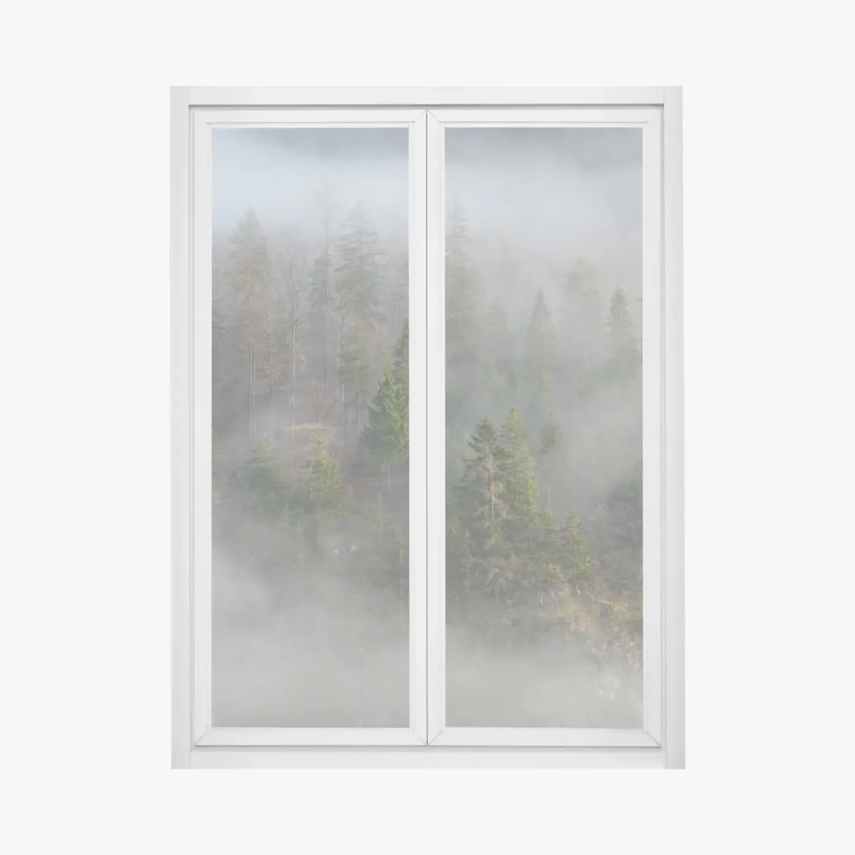 Fensteraufkleber nebliger bergwald – Pixers®