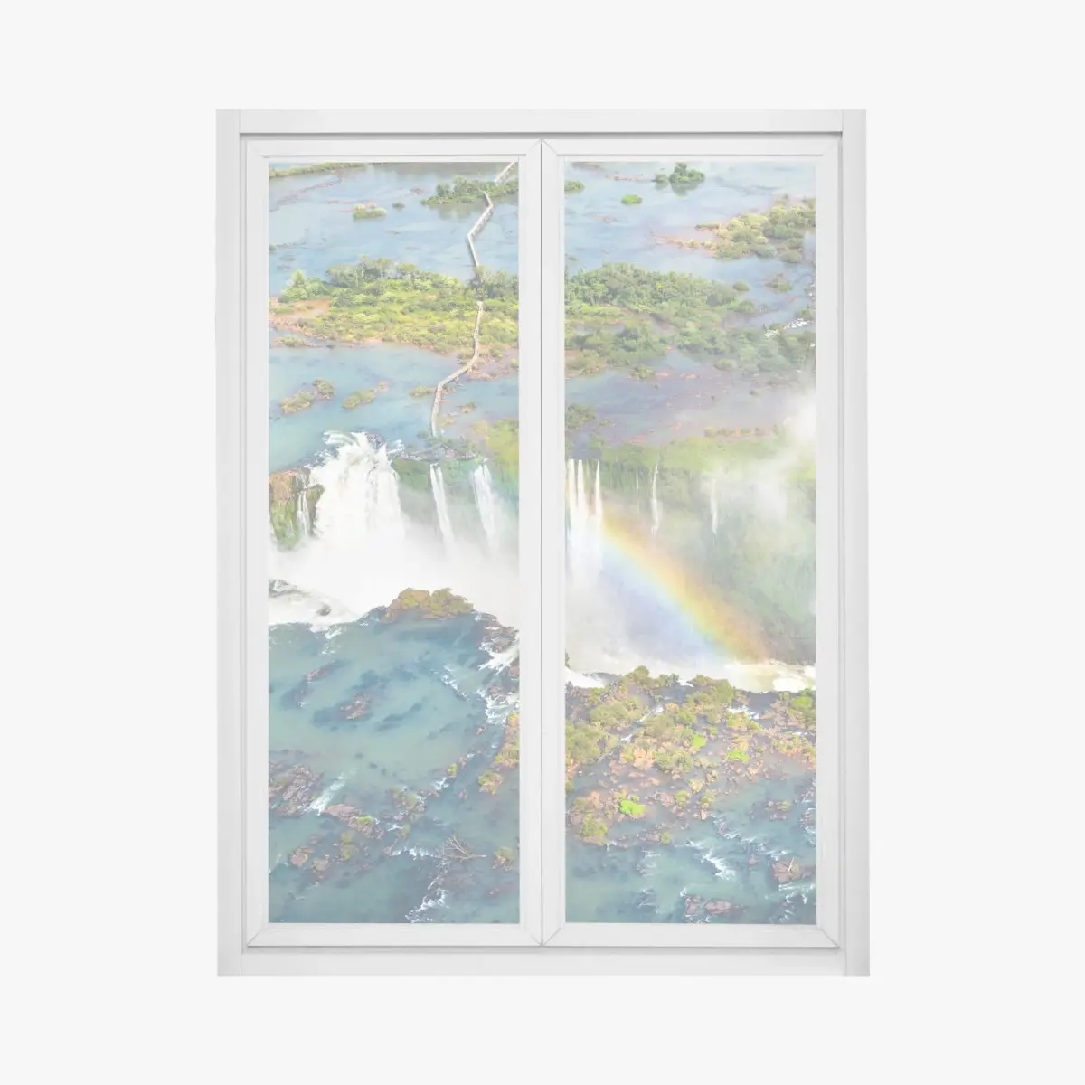 Fensteraufkleber luftaufnahme tropischer wasserfälle mit regenbogen – Pixers®