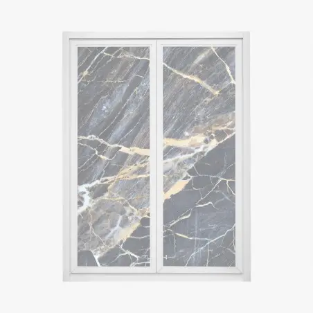 Fensteraufkleber dunkler marmor mit goldenen und cremefarbenen adern – Pixers®