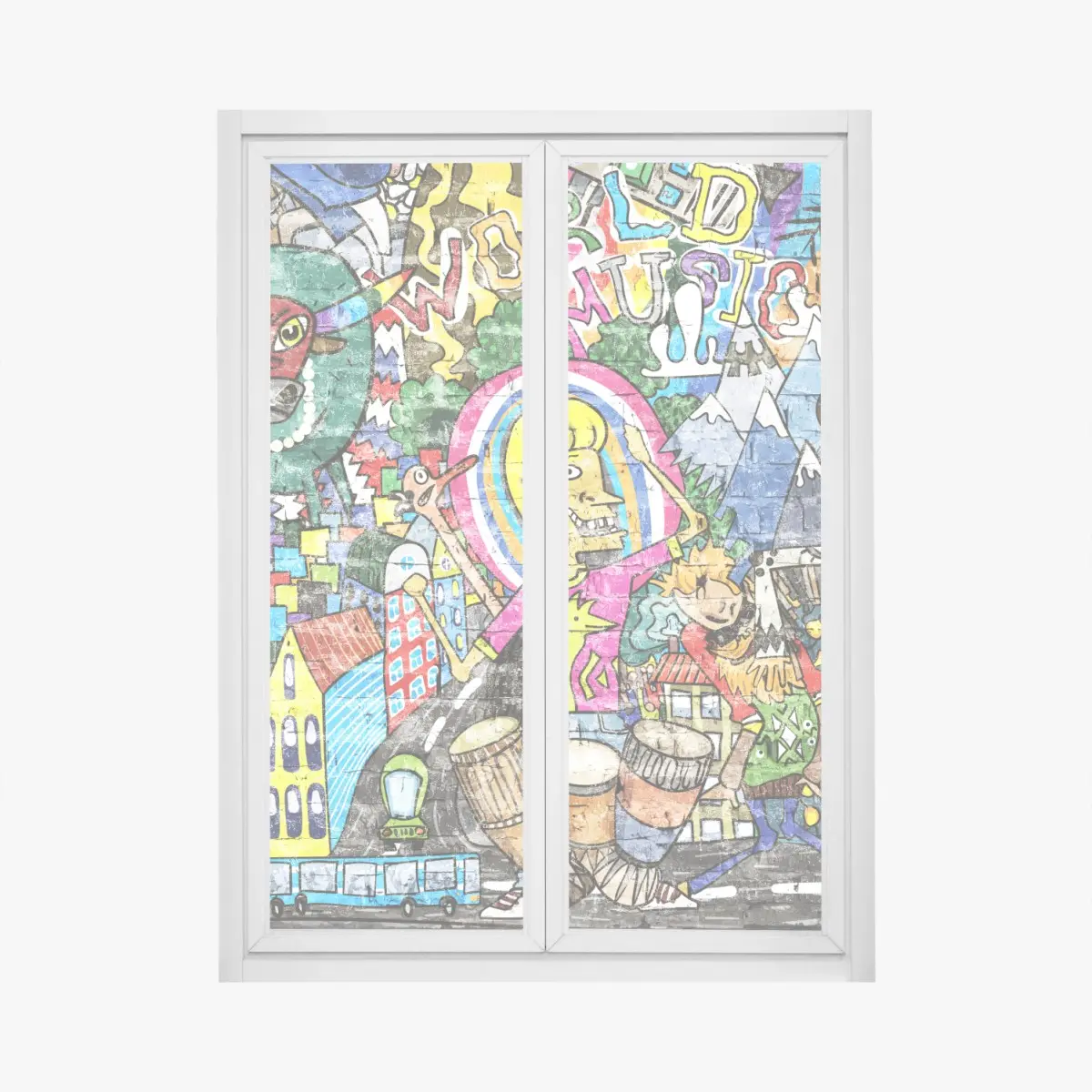 Fensteraufkleber farbenfrohes graffiti-wandbild – Pixers®