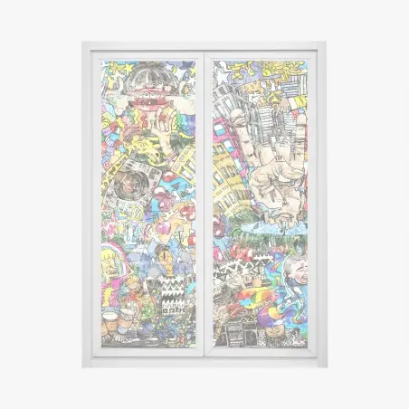 Fensteraufkleber farbenfrohes urbanes musikmural – Pixers®