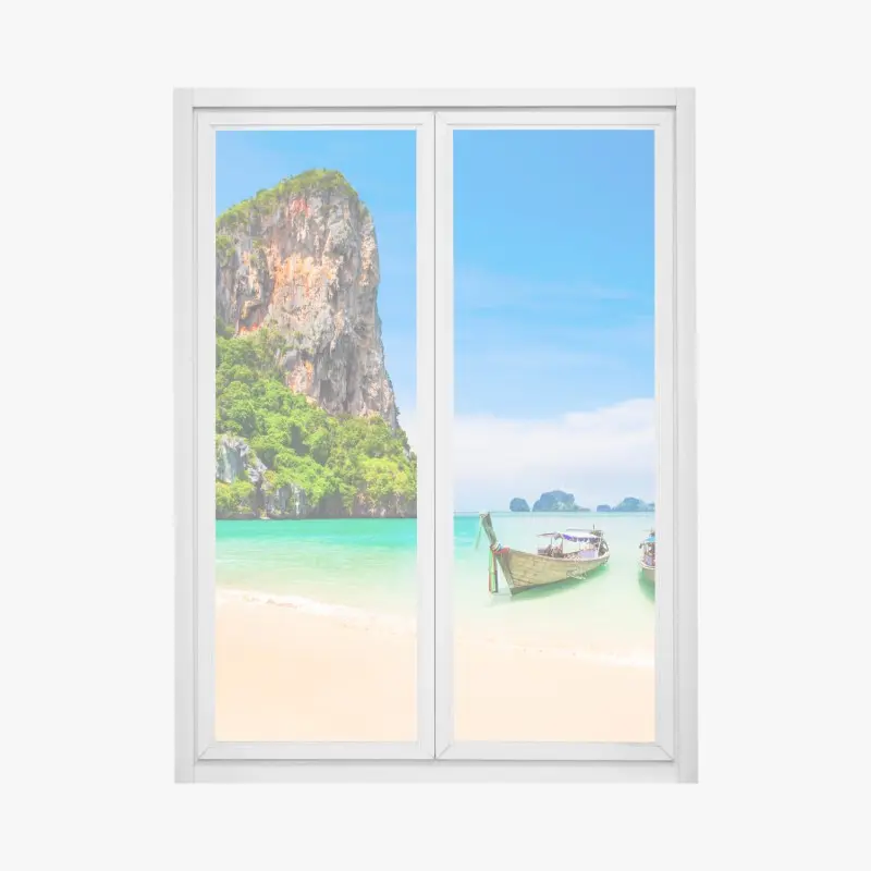 Fensteraufkleber tropischer strand mit traditionellen booten in Thailand