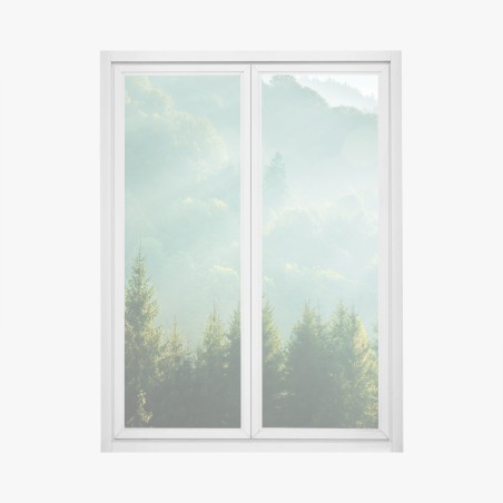 Fensteraufkleber neblige fichtenspitzen im morgenlicht – Pixers®