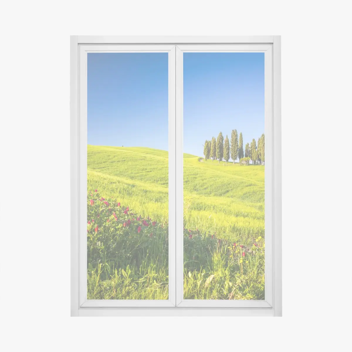 Fensteraufkleber sonnige grüne hügel mit zypressen – Pixers®
