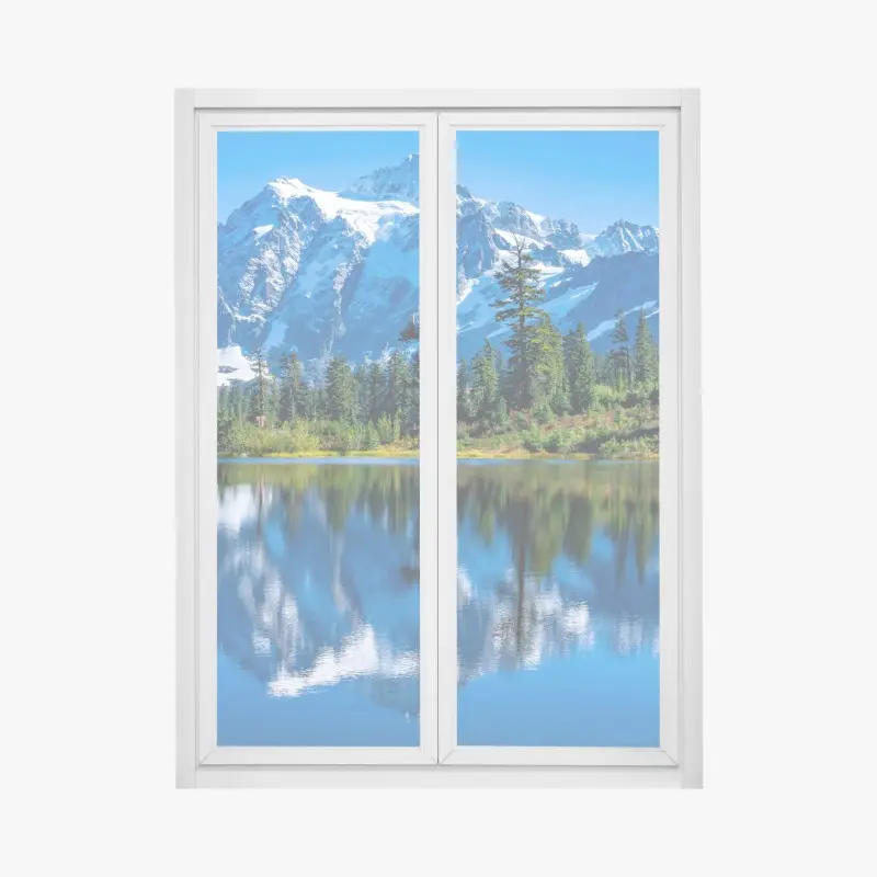 Fensteraufkleber majestätische bergspiegelung über dem see