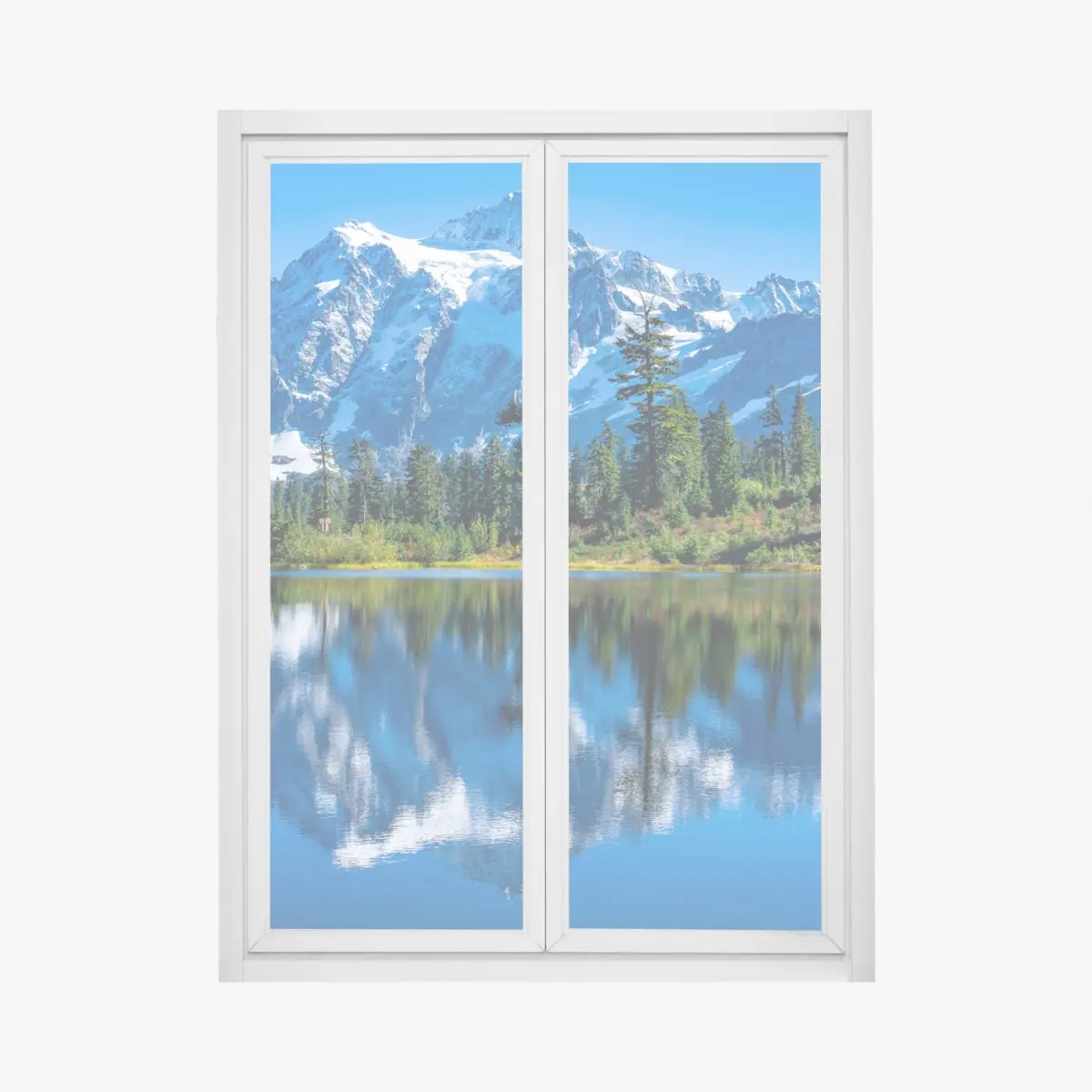 Fensteraufkleber majestätische bergspiegelung über dem see – Pixers®